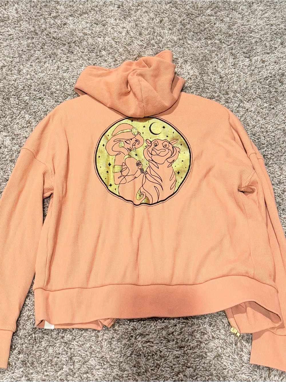 Disney Coral and Gold Waffle-Knit Zip Hoodie with Jasmine from Aladdin Patch - Picture 3 of 9